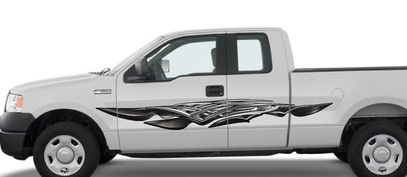 carbon fiber spears vinyl decal on white pickup